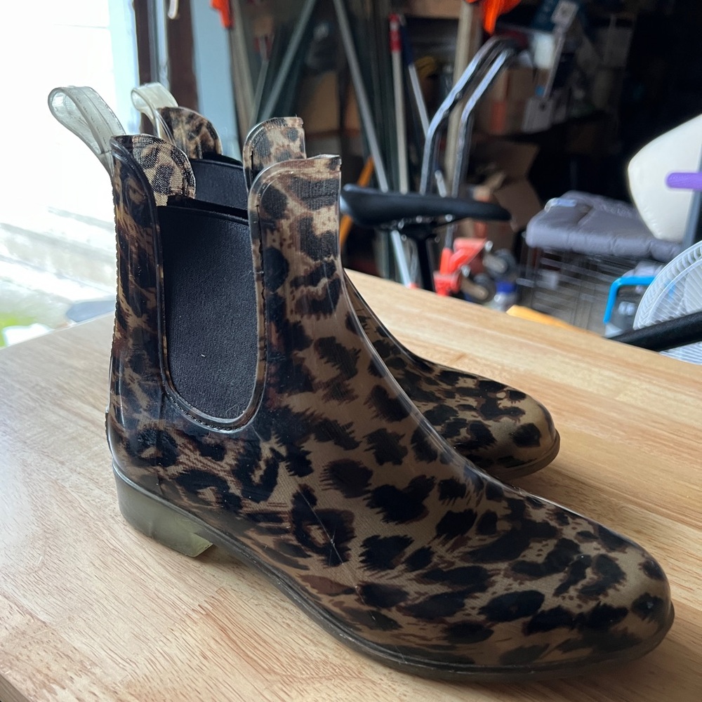 J Crew Leopard Print Ankle Rain Boots
